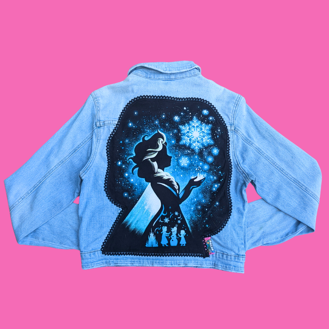 Frozen Upcycled T-Shirt Denim Jacket Size M (Smaller Fit)