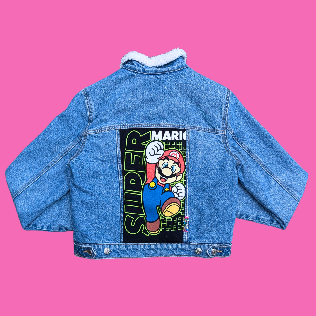 Nintendo Super Mario Upcycled T-Shirt Warm Denim Jacket Size S
