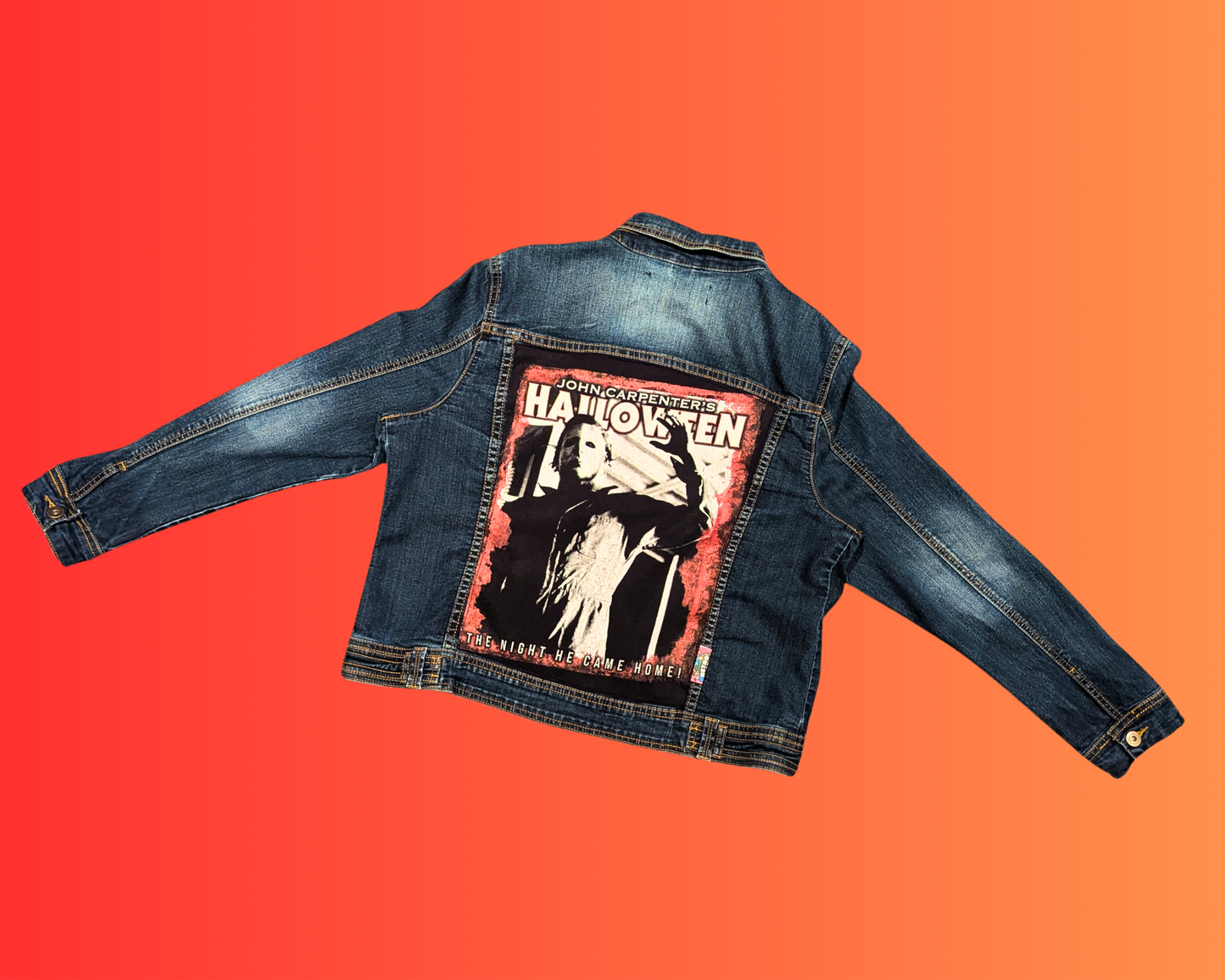 Handmade, Upcycled John Carpenter's Halloween, The Night He Came Home Denim Jacket Size L