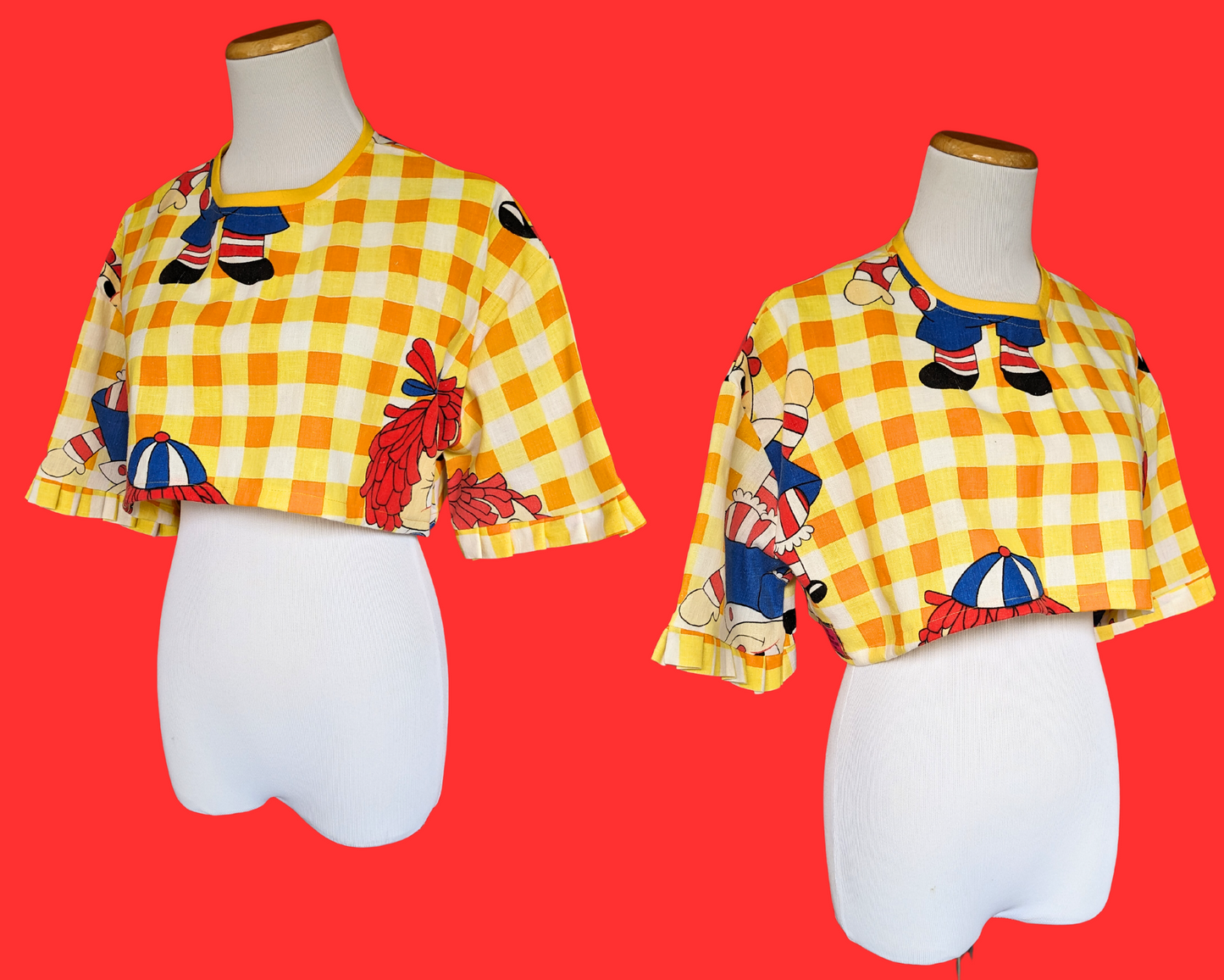 Fait à la main, Upcycled Toy Story 4 Drap de lit Crop Top Taille XS