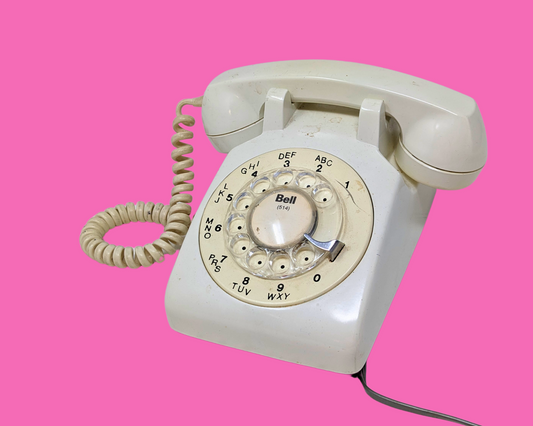 Téléphone rotatif blanc vintage des années 1980, non testé