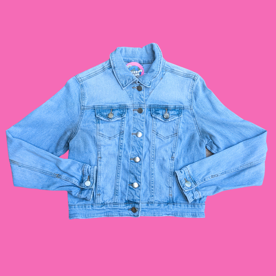 Frozen Upcycled T-Shirt Denim Jacket Size M (Smaller Fit)