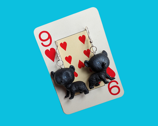 Handmade, Upcycled Cute Little Bear Cubs Animal Earrings