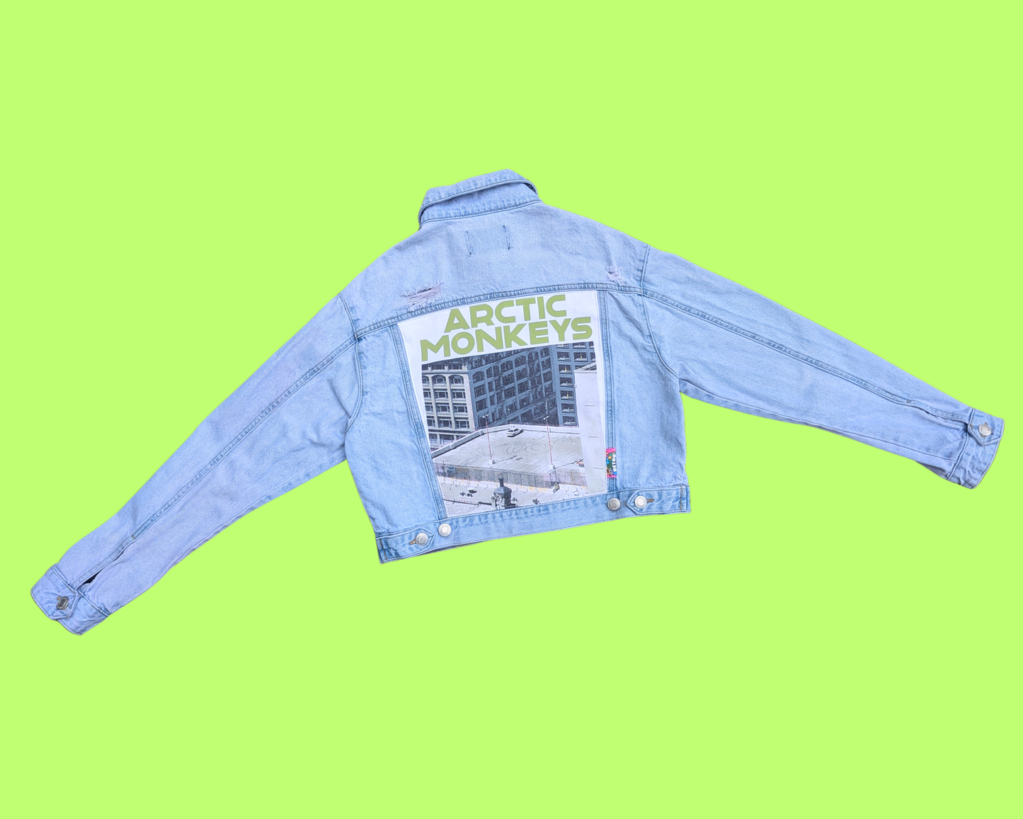 Handmade, Upcycled Arctic Monkeys Denim Jacket Size S