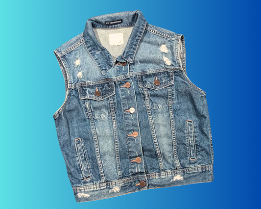 Veste/gilet en jean Bowie fait main et recyclé, taille L, mais taille beaucoup plus petit