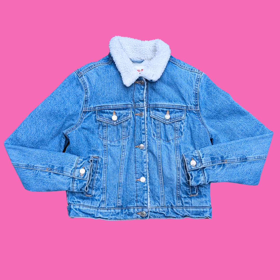 Nintendo Super Mario Upcycled T-Shirt Warm Denim Jacket Size S