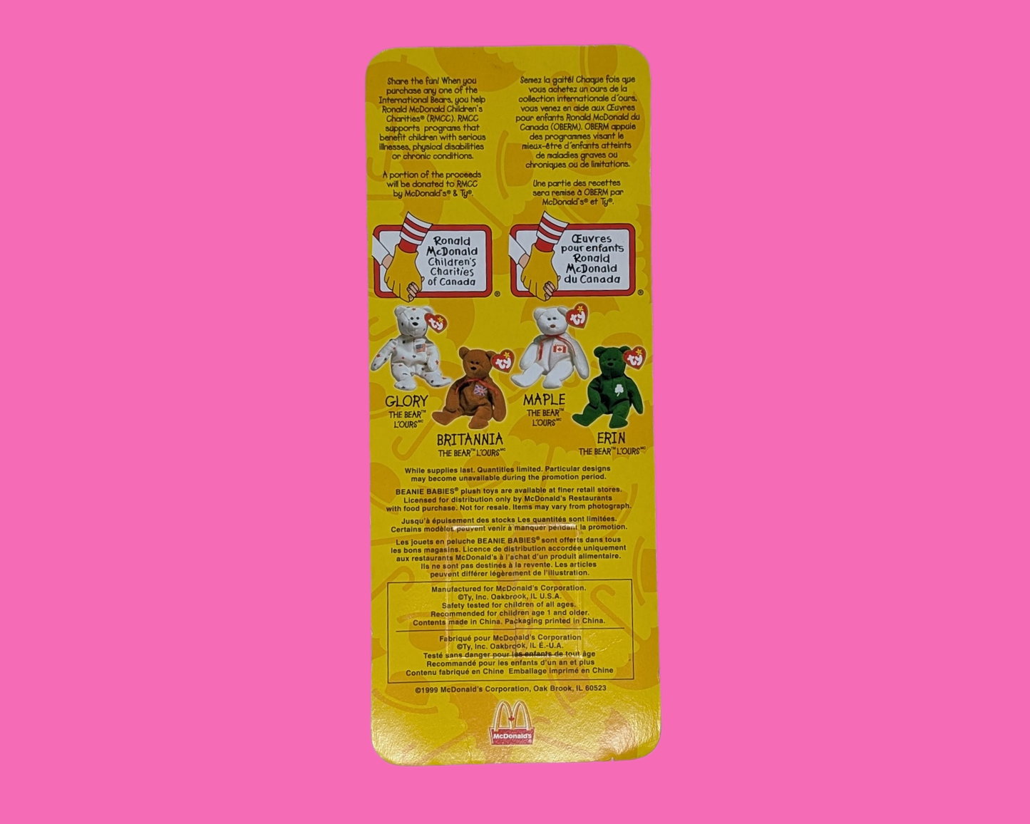 1990's McDonalds TY Beanie Babies Britannia (UK) The Bears UNOPENED
