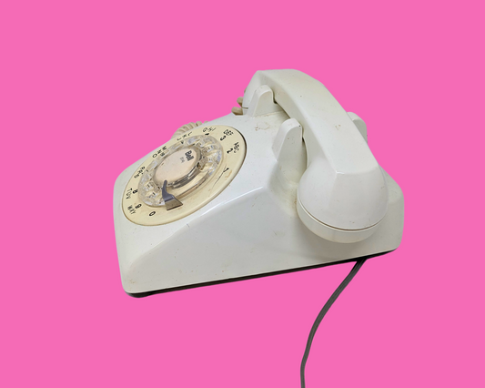 Téléphone rotatif blanc vintage des années 1980, non testé