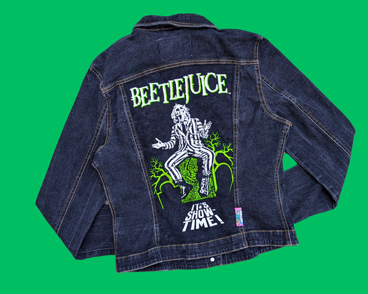 Handmade, Upcycled Beetlejuice Denim Jacket Size M (EU 42)