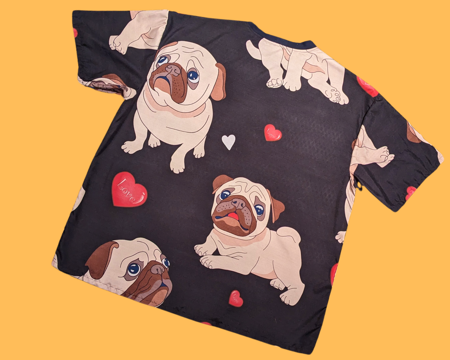 Handmade, Upcycled Pug Print Bedsheet T-Shirt Oversized XL