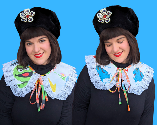 Collier pèlerin réversible fait main, recyclé et à volants, fabriqué avec des draps de Sesame Street