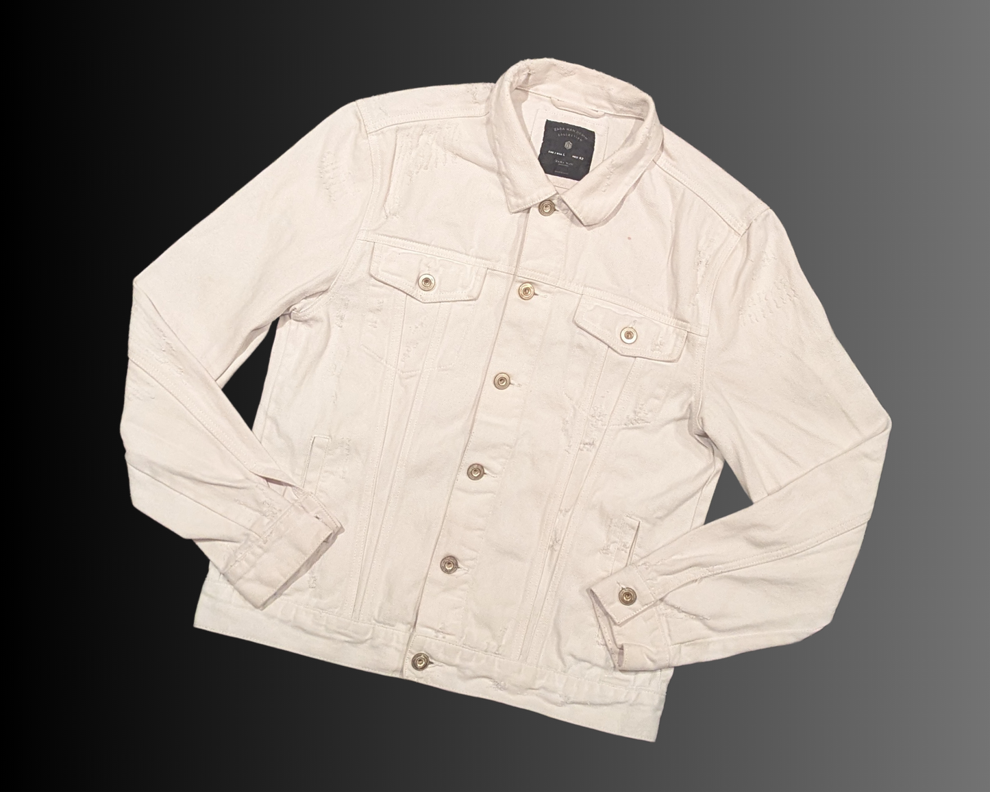 Handmade, Upcycled The Shinning White Denim Jacket Size L