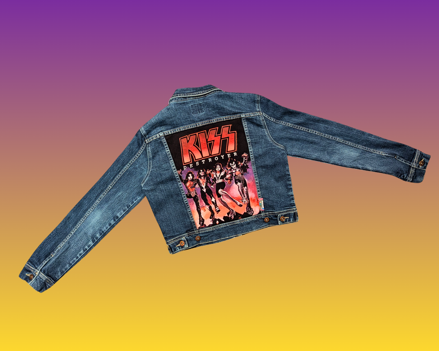 Handmade, Upcycled KISS Denim Jacket Size L for Women