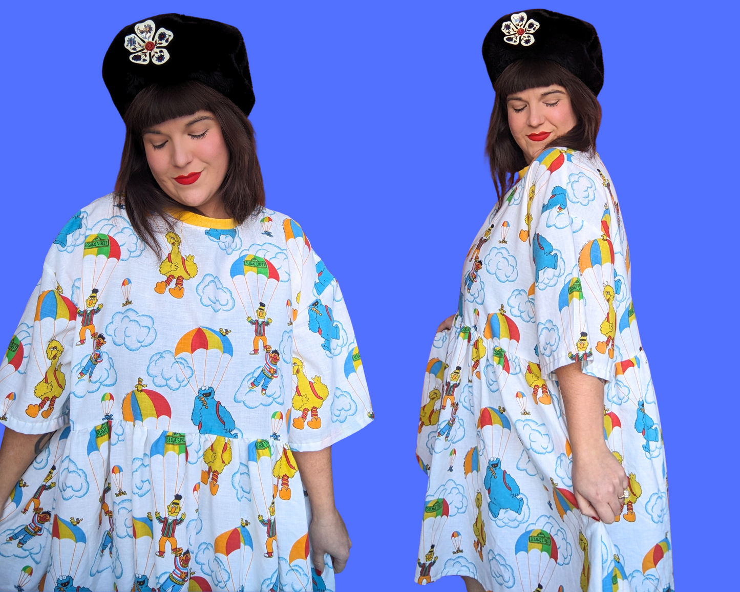 Handmade, Upcycled Sesame Street Bedsheet T-Shirt Dress Fits 2XL
