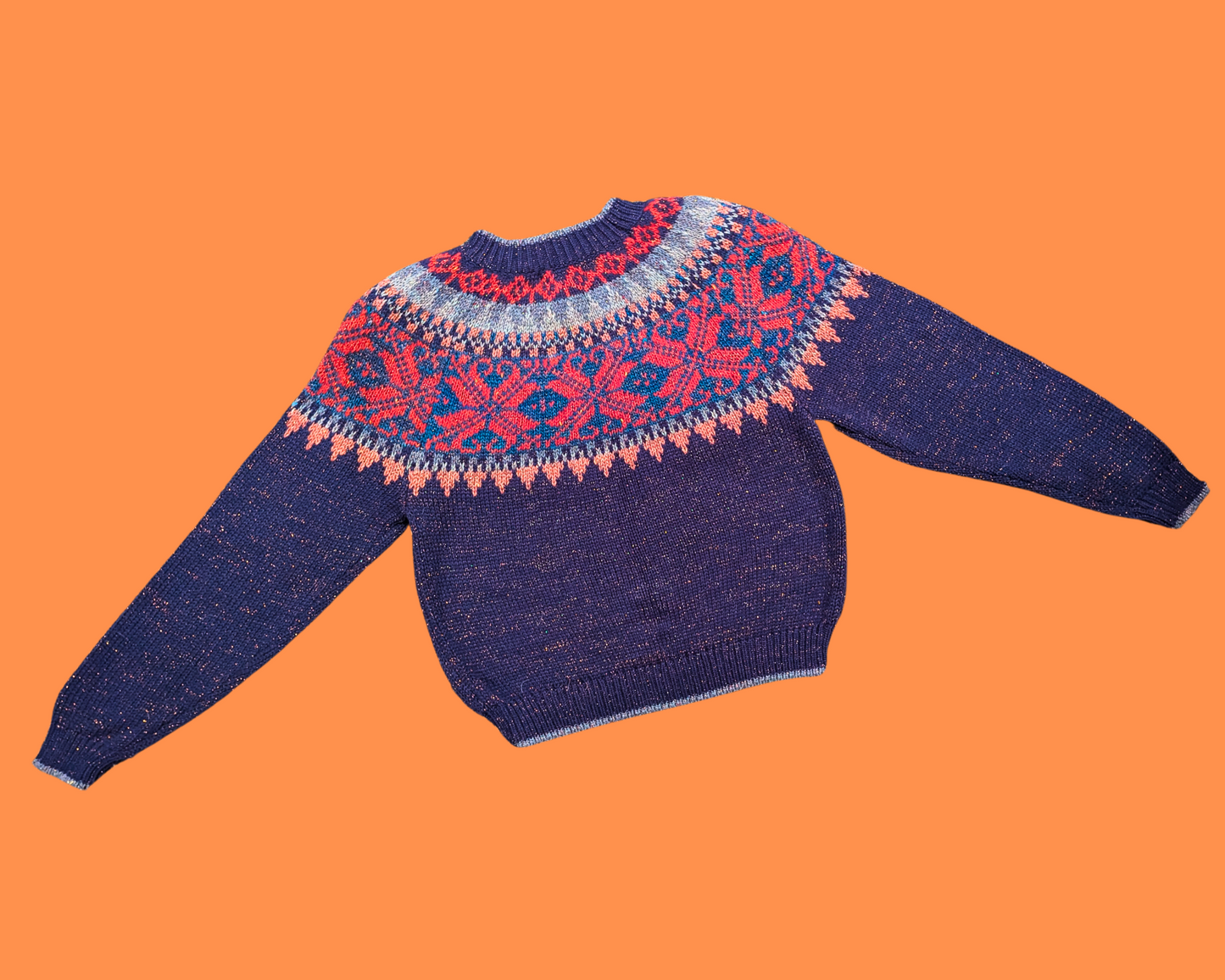 Vintage 1980's Beautiful and Colourful Crochet, Knit Sweater Size L