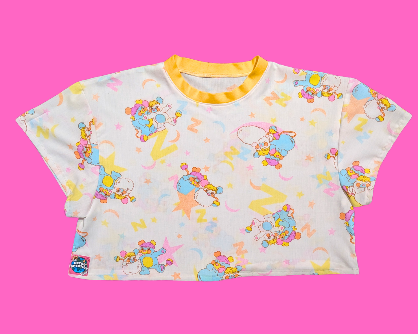 Handmade, Upcycled Vintage 1980's The Popples Bedsheet Crop Top Oversized XS - Fits Like A Size M