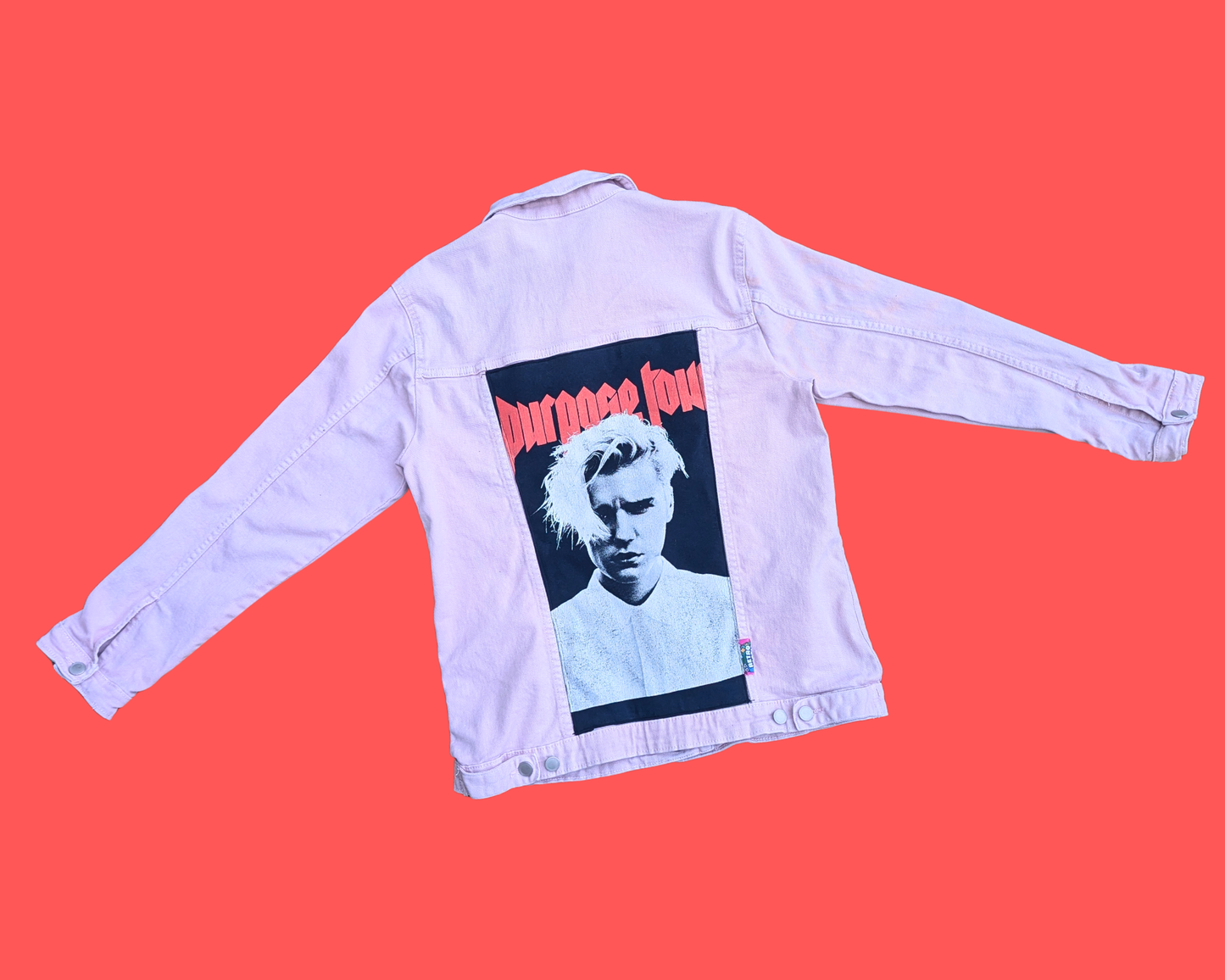 Handmade, Upcycled Justin Bieber, Purpose Tour Pink Denim Jacket Size M