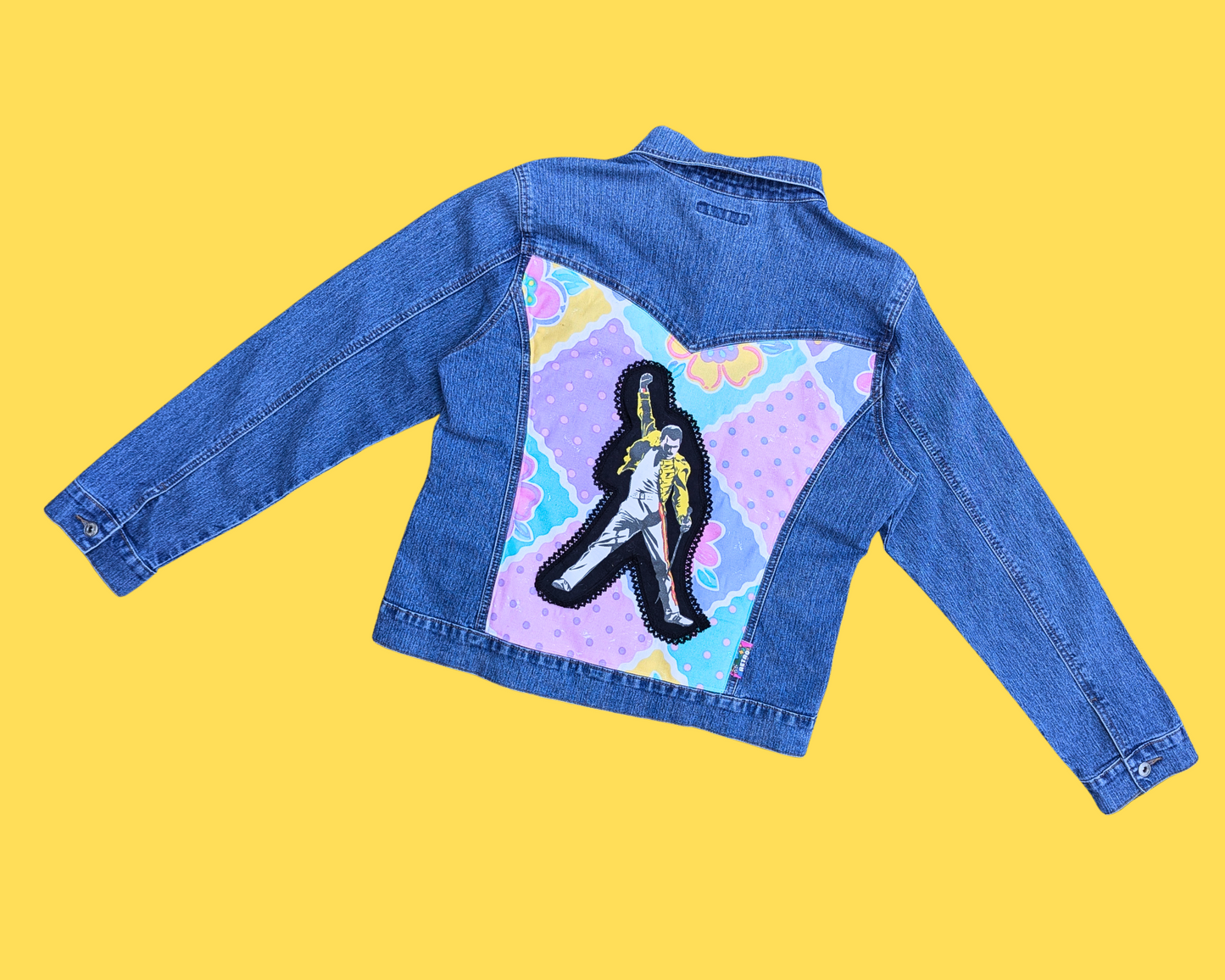 Veste en jean Freddie Mercury, Queen, fabriquée à la main et recyclée, taille XL