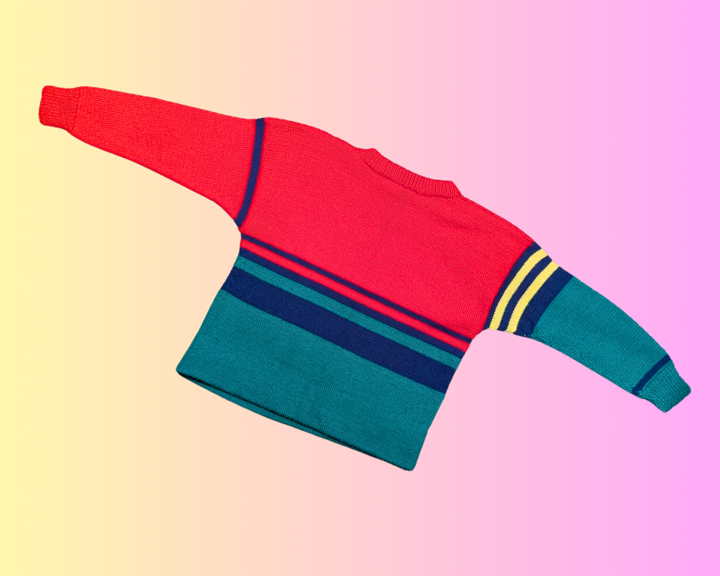 Vintage 1980's Red, Green and Yellow Wool Knit Sweater Size S