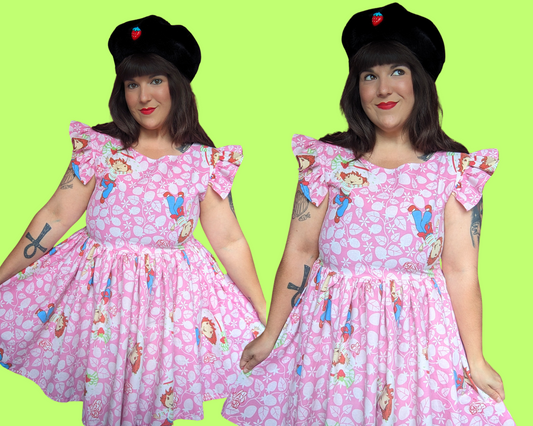 Robe drap de lit vintage des années 1990, faite à la main et recyclée, motif Fraisinette, taille ML