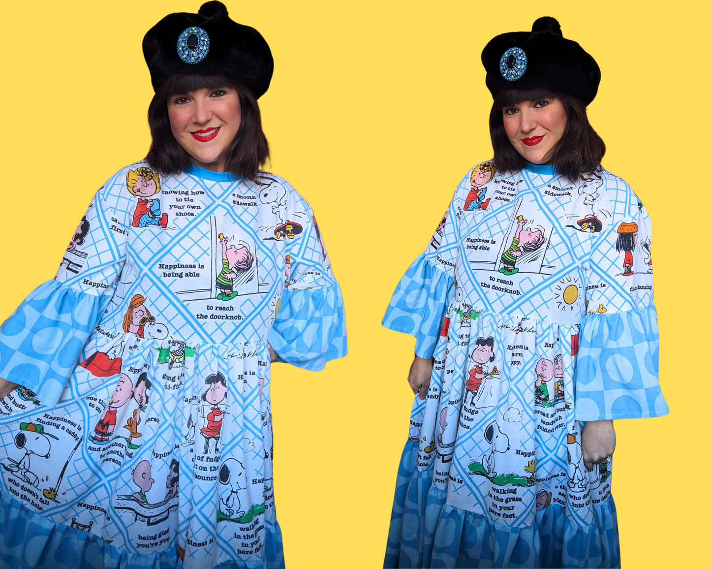Handmade, Upcycled Vintage 1990's Charlie Brown and Snoopy Bedsheet Maxi Dress Fits Size S-M-L-XL