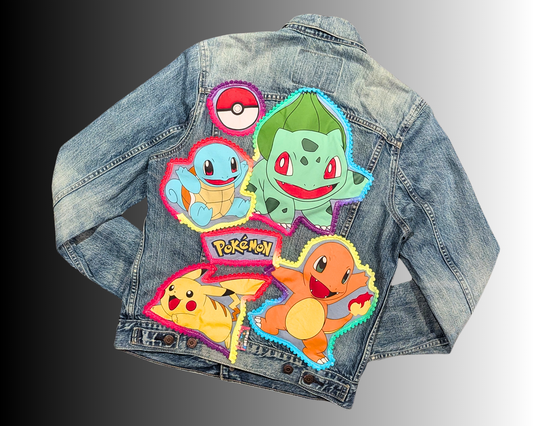 Handmade, Upcycled Pokemon Denim Jacket Size S