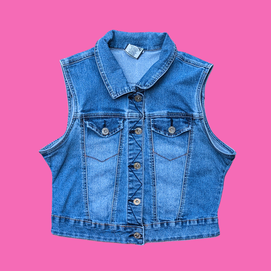 Breaking Bad ''Let's Cook'' Upcycled T-Shirt Sleeveless Denim Jacket Size L (Smaller Fit)