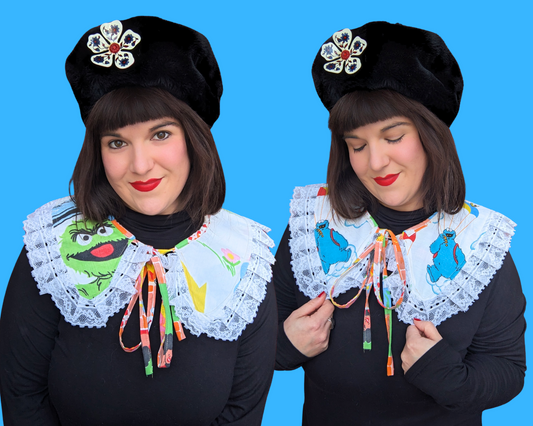 Collier pèlerin réversible fait main, recyclé et à volants, fabriqué avec des draps de Sesame Street