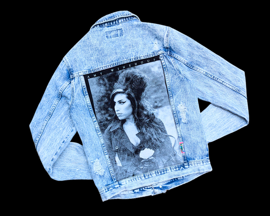 Handmade, Upcycled Amy Winehouse Denim Jacket Size S