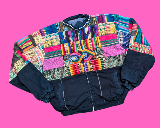 Vintage 1990's Handmade Funky, Colourful, Patchwork Jacket Size L Made in Guatemala