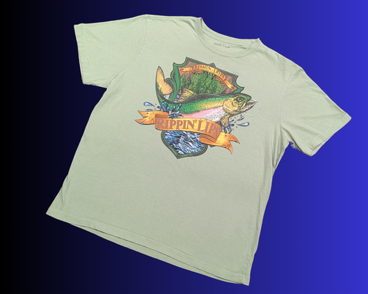 Y2K Fishin' Trips Are For Rippin' Lips, Puritan T-Shirt Size XL