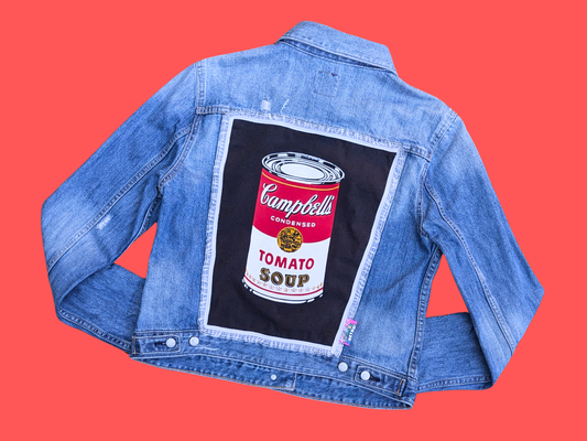 Handmade, Upcycled Andy Warhol Campbell Soup Jacket Size M