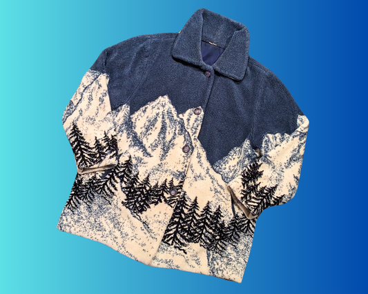 Vintage 1990's Forest, Hills and Snow Printed Soft Jacket Size L
