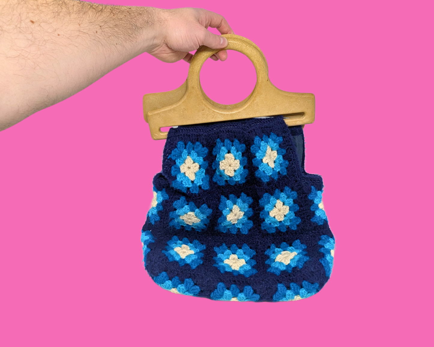 Vintage 1960's Blue Crochet Handbag