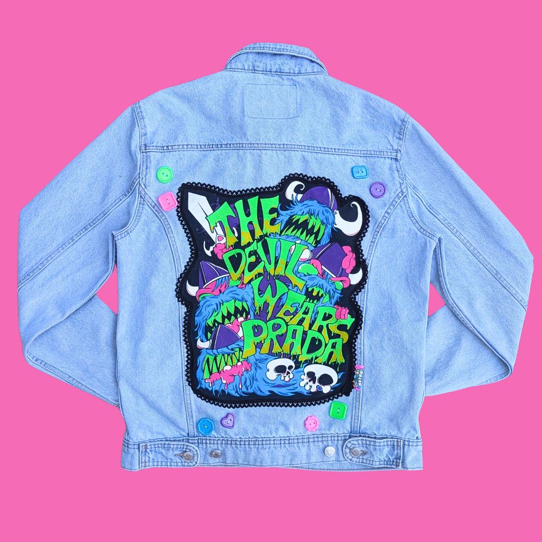 The Devil Wears Prada Upcycled T-Shirt Denim Jacket Size L