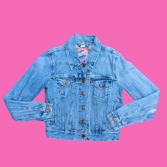 Sponge Bob Square Pants Upcycled T-Shirt Denim Jacket Size S
