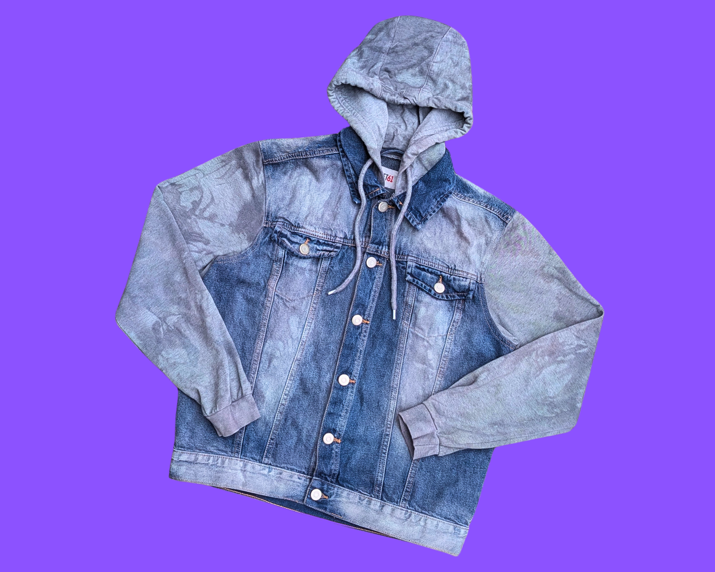 Handmade, Upcycled The Dark Knight, Heath Ledger Joker Denim Jacket with Hoodie Size S for Men (Oversized)