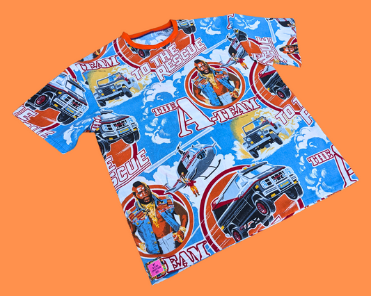 T-shirt surdimensionné « L'Agence tous risques » fait main et recyclé, taille XS – Taille M