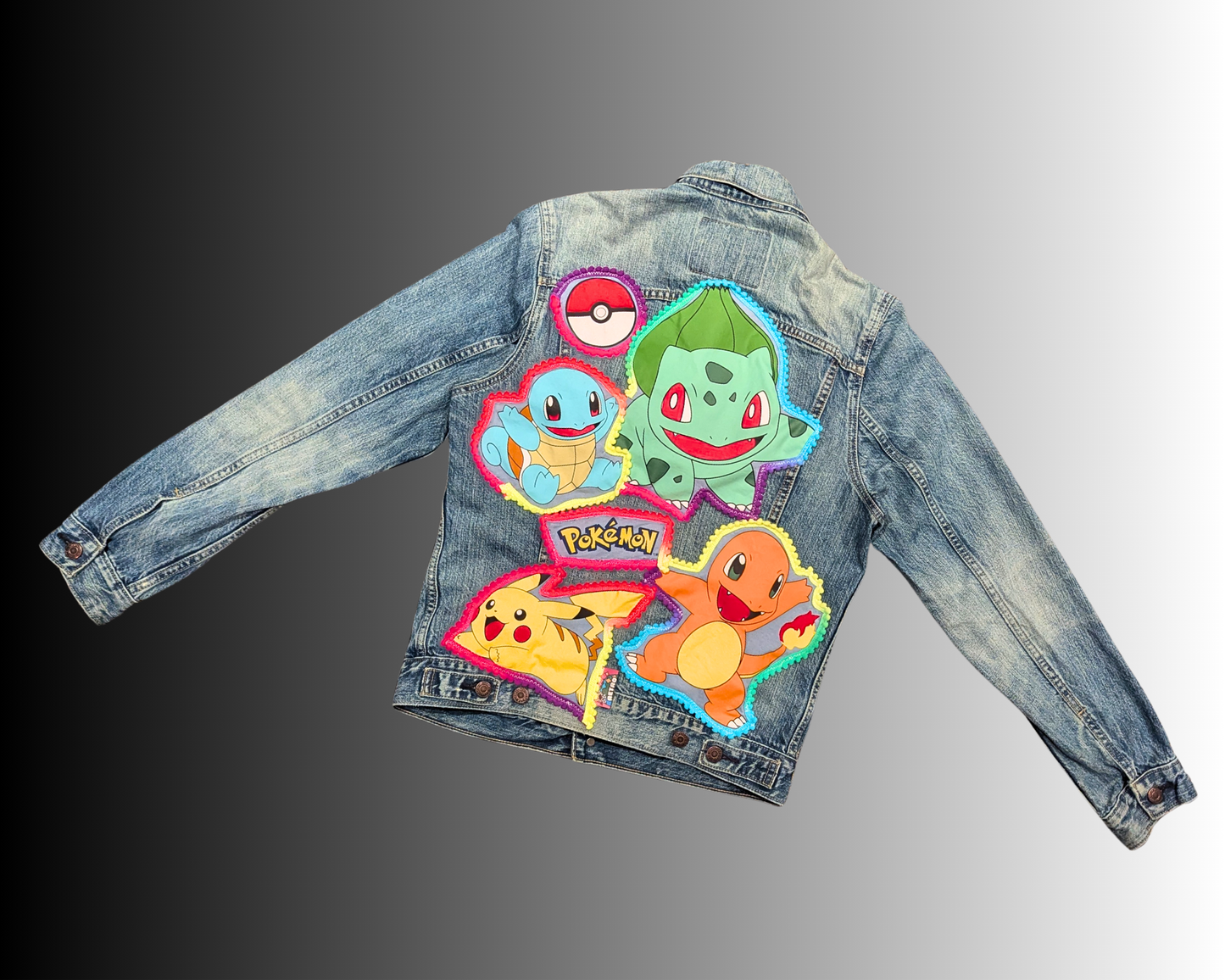Handmade, Upcycled Pokemon Denim Jacket Size S
