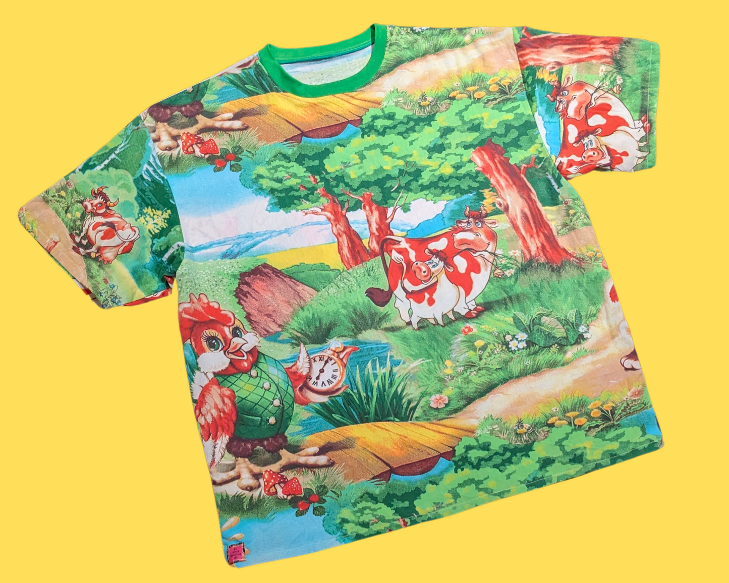 Handmade, Upcycled Vintage 1990's Farm Animals Bedsheet T-Shirt Oversized XL