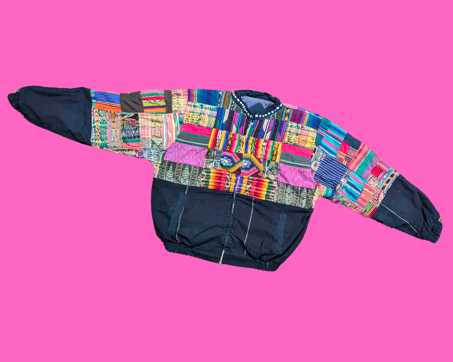 Vintage 1990's Handmade Funky, Colourful, Patchwork Jacket Size L Made in Guatemala
