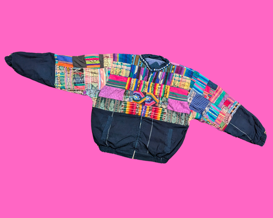 Vintage 1990's Handmade Funky, Colourful, Patchwork Jacket Size L Made in Guatemala