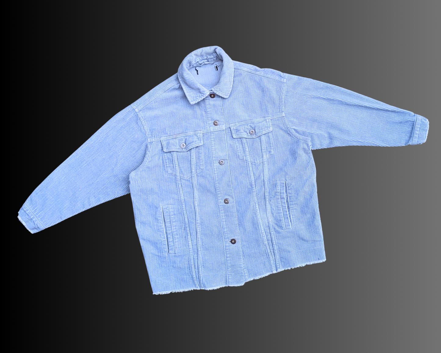 Handmade, Upcycled Blue Corduroy Jizz Junkie, Teen Hearts Clothing Co.Denim Jacket Size L