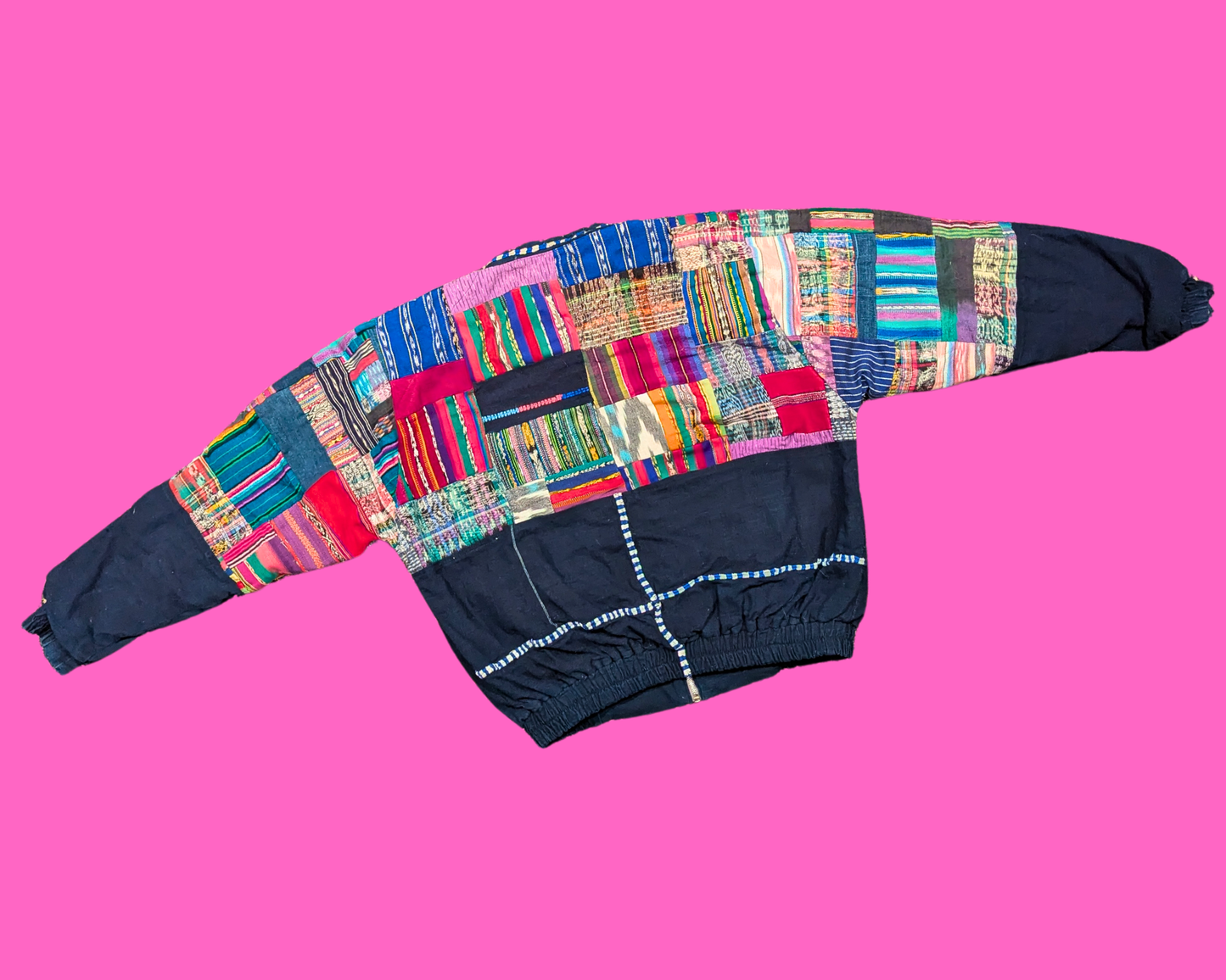 Vintage 1990's Handmade Funky, Colourful, Patchwork Jacket Size L Made in Guatemala