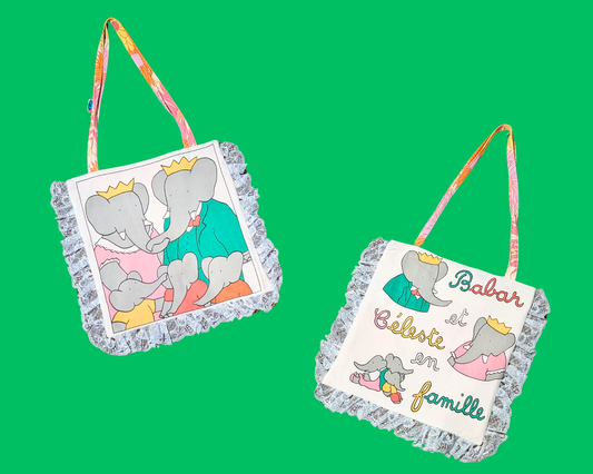 Sac fourre-tout en forme de taie d'oreiller Babar fait main et recyclé