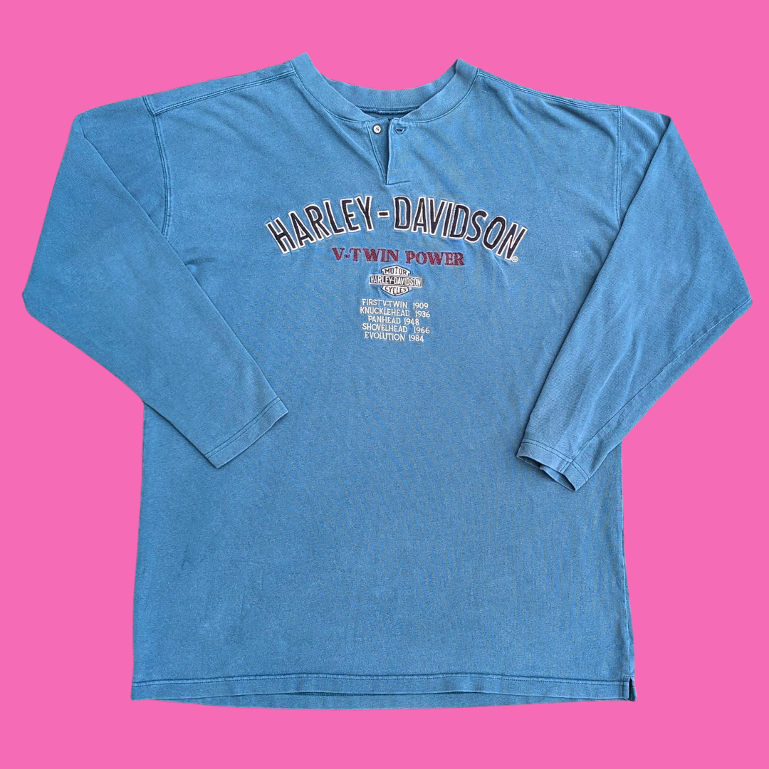 Harley Davidson Blue Long Sleeve Shirt Size 2XL