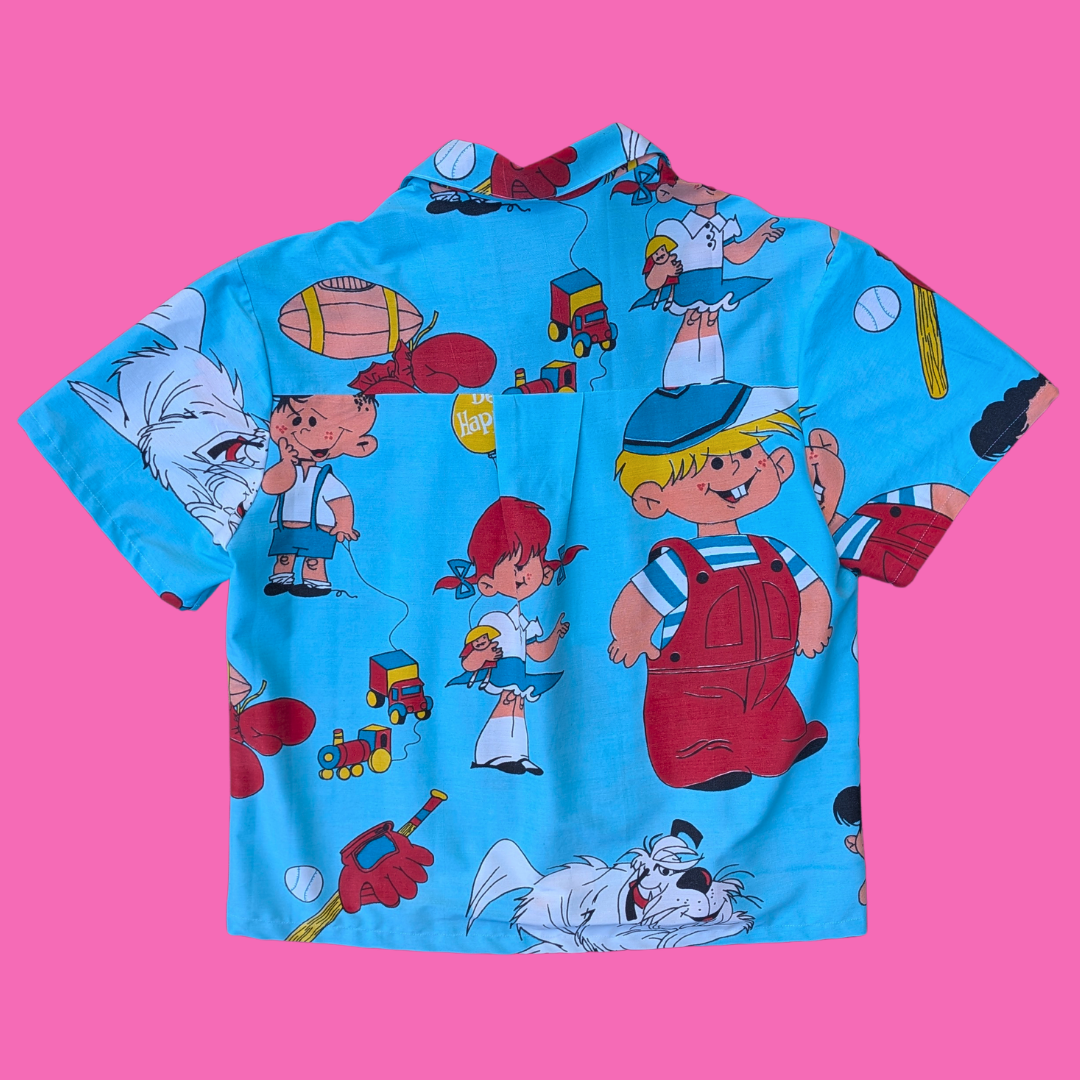Handmade, Upcycled Denis The Menace Bedsheet Button Down Shirt Size M