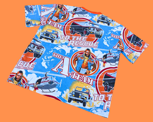 T-shirt surdimensionné « L'Agence tous risques » fait main et recyclé, taille XS – Taille M
