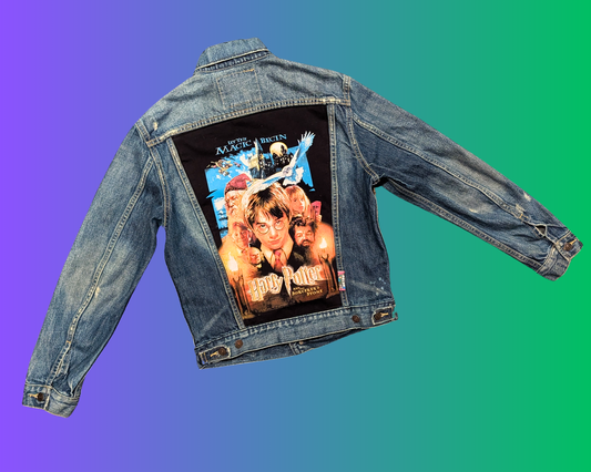Handmade, Upcycled Harry Potter and Sorcerer's Stone Denim Jacket Size S