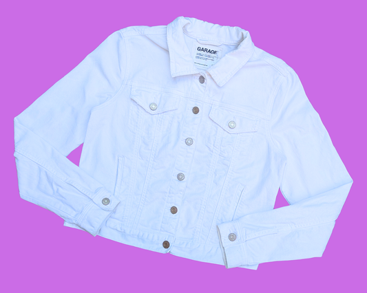 Handmade, Upcycled Rugrats White Denim Jacket Size L